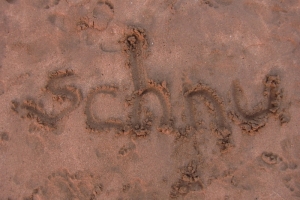 Bali write in sand beach